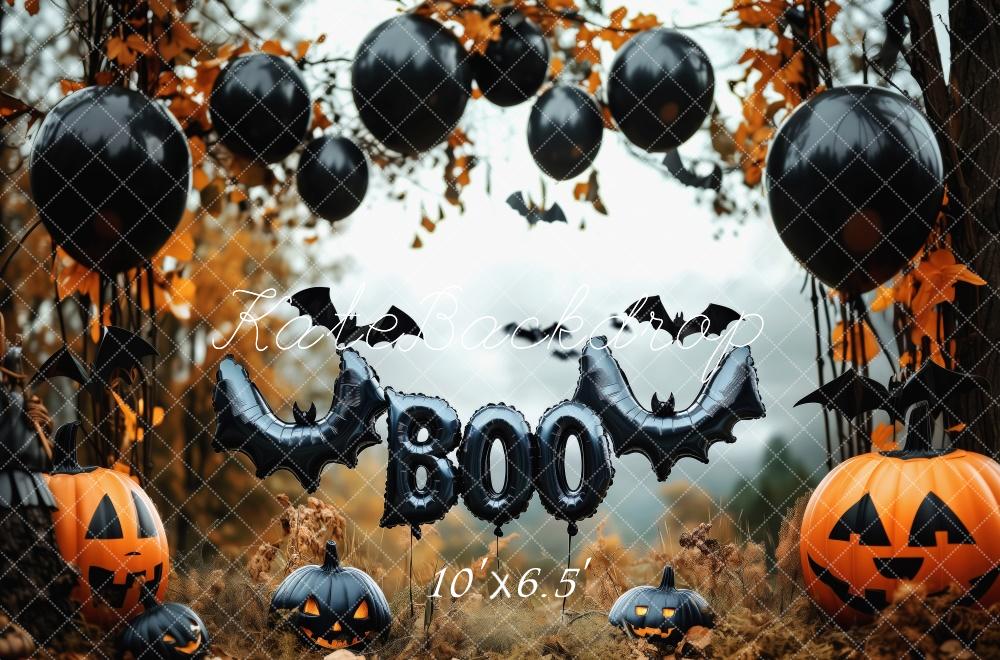 Kate Halloween Kürbisse Ballons Fledermäuse Hintergrund Entworfen von Patty Roberts - Kate Backdrop.de