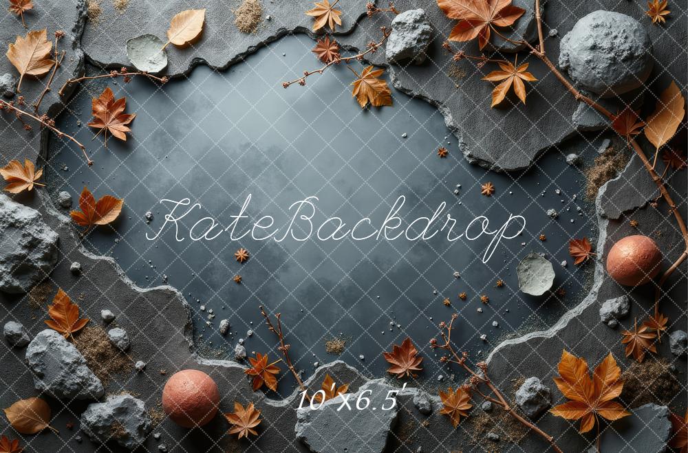 Kate Herbst Blätter Steine Dunkel Hintergrund Entworfen von Laura Bybee - Kate Backdrop.de