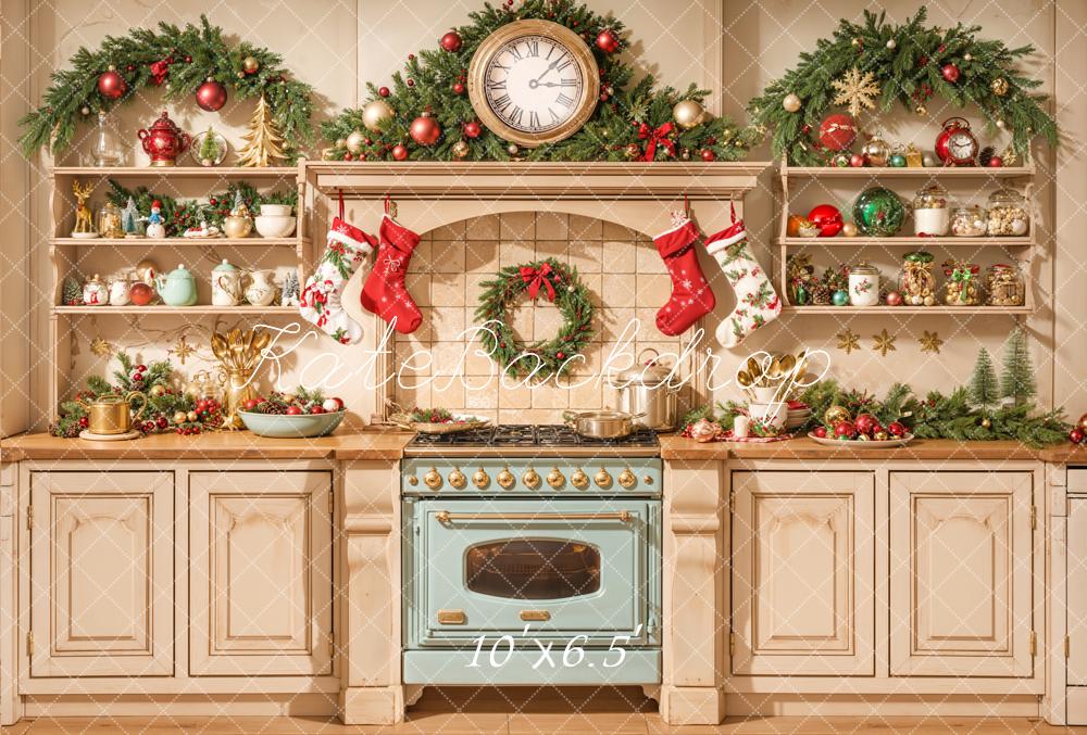 Kate Weihnachten Küche Ofen Vintage Fleece Hintergrund Entworfen von Emetselch - Kate Backdrop.de