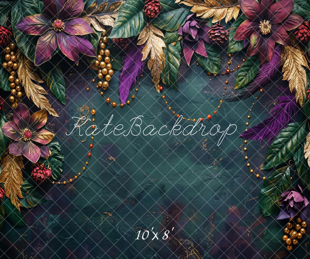 Kate Weihnachten Goldene Blätter Lila Blumen Hintergrund Entworfen von Chain - Kate Backdrop.de