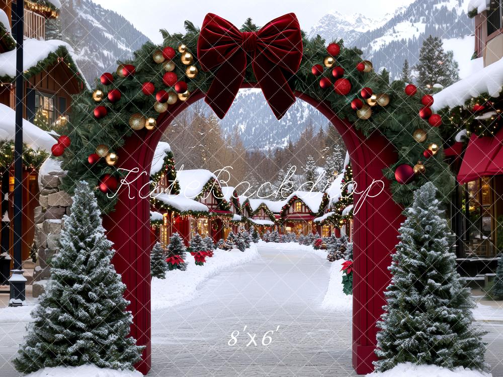 Kate Weihnachten Tor Girlande Schnee Hintergrund Entworfen von Mini MakeBelieve - Kate Backdrop.de