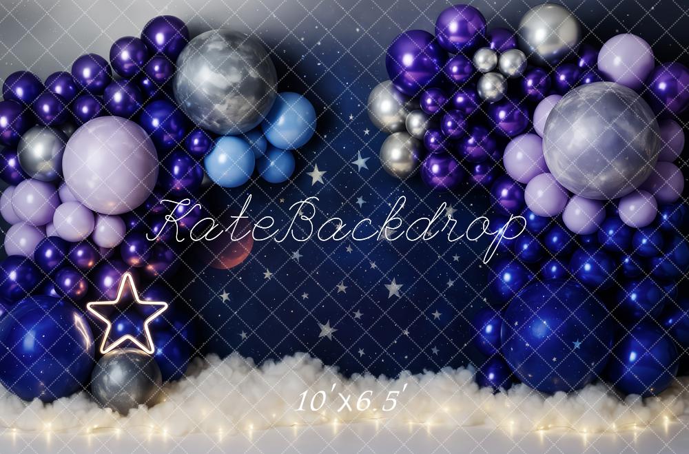Kate Geburtstag Sternenhimmel Ballons Blau Hintergrund Entworfen von Patty Roberts - Kate Backdrop.de