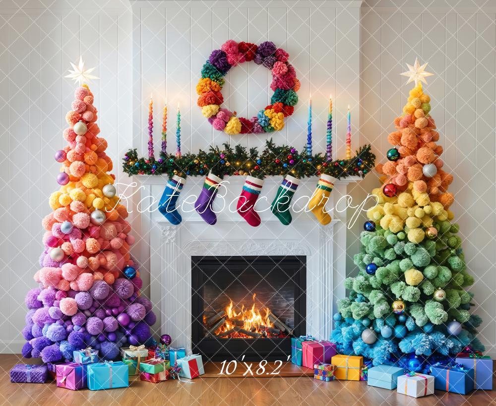 Kate Weihnachten Regenbogen Weihnachtsbaum Kamin Hintergrund Entworfen von Emetselch