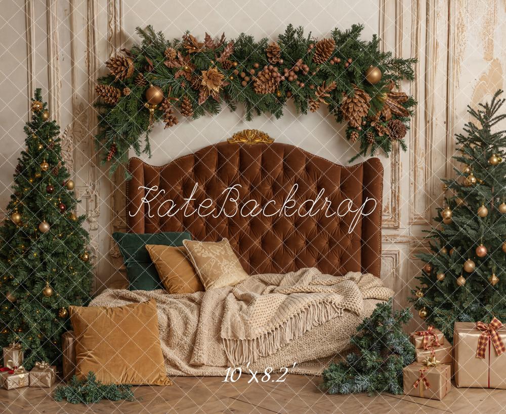 Kate Weihnachten Tannenbaum Kranz Braun Hintergrund Entworfen von Emetselch - Kate Backdrop.de