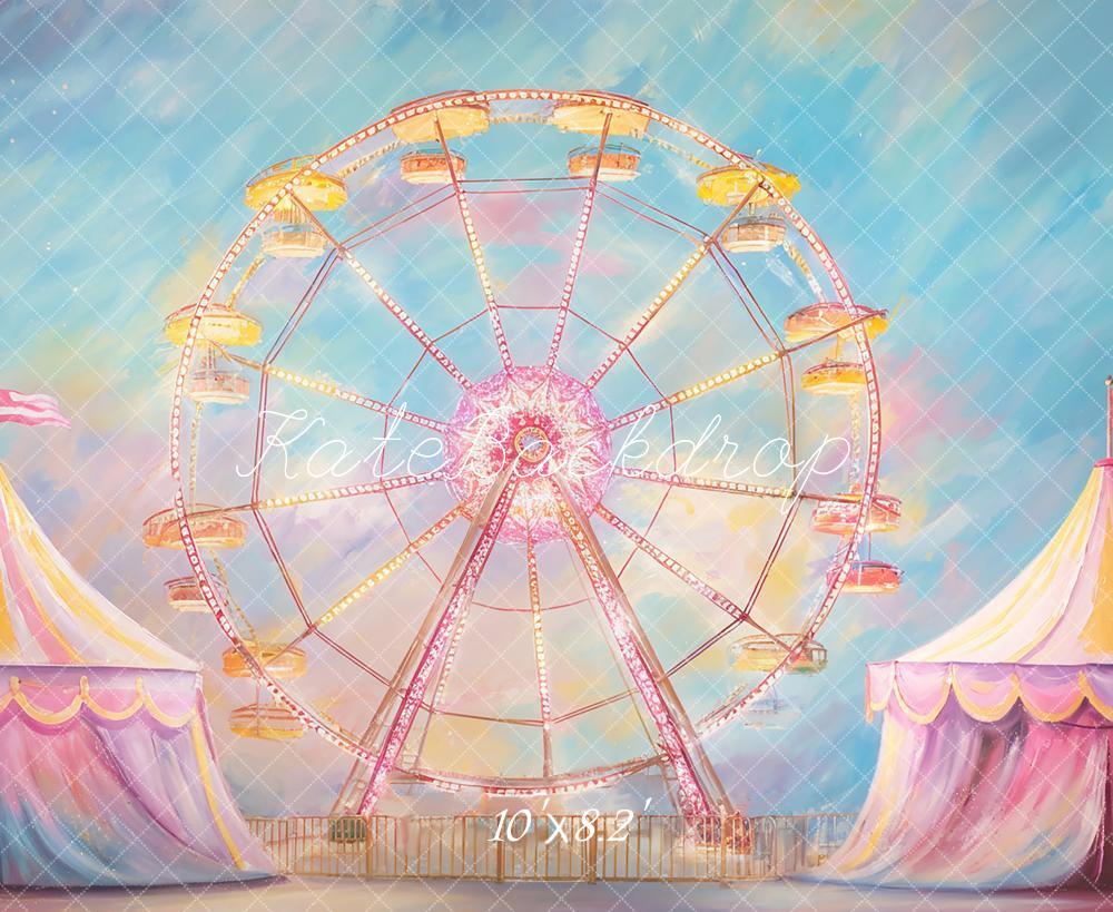 Kate Zirkus Riesenrad Bunte Zelte Pastell Hintergrund Entworfen von GQ - Kate Backdrop.de
