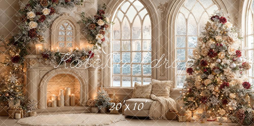 Kate Weihnachten Kamin Baum Beige Hintergrund Entworfen von Emetselch - Kate Backdrop.de