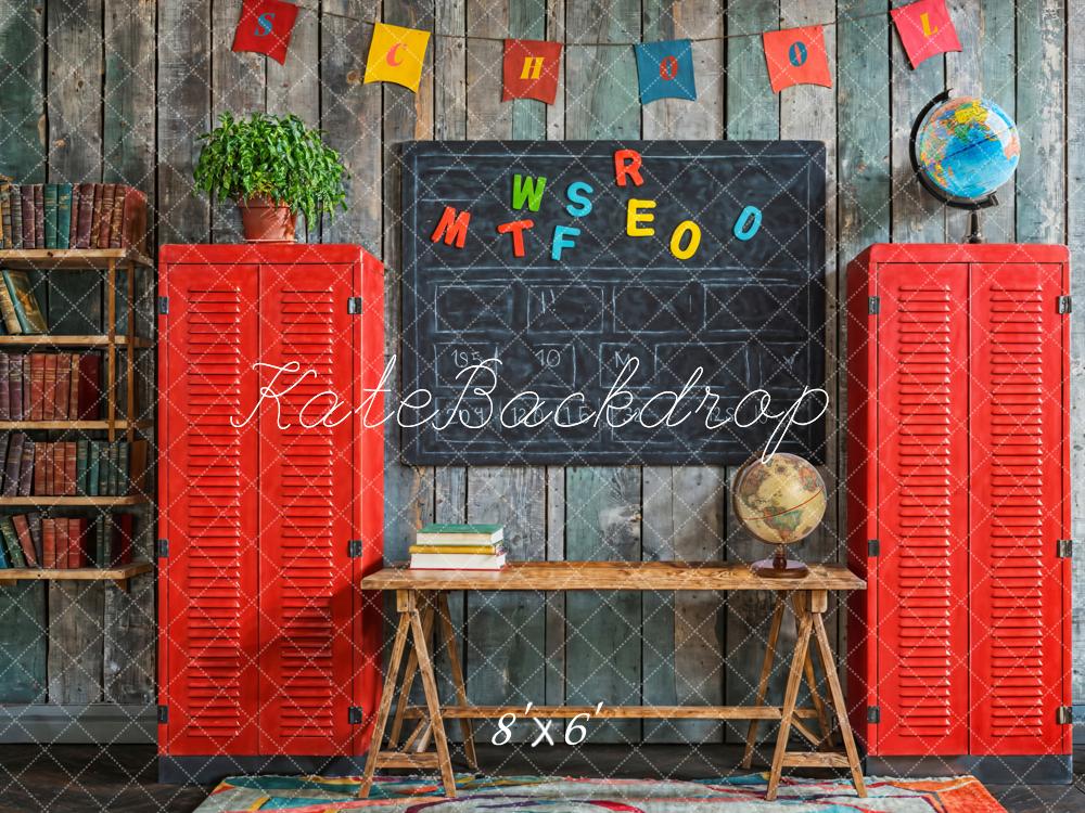 Kate Zurück Zur Schule Rote Spinde Tafel Vintage Hintergrund Entworfen von Emetselch - Kate Backdrop.de