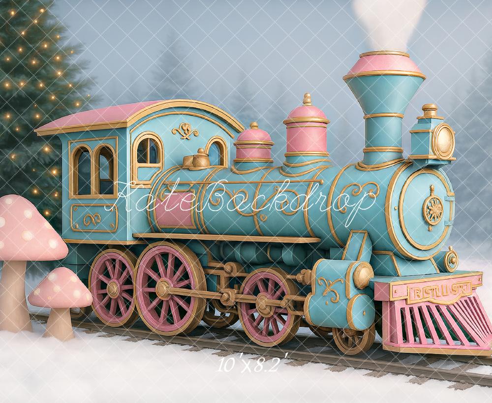 Kate Weihnachten Eisenbahn Pilze Pastell Hintergrund Entworfen von Ashley Paul - Kate Backdrop.de