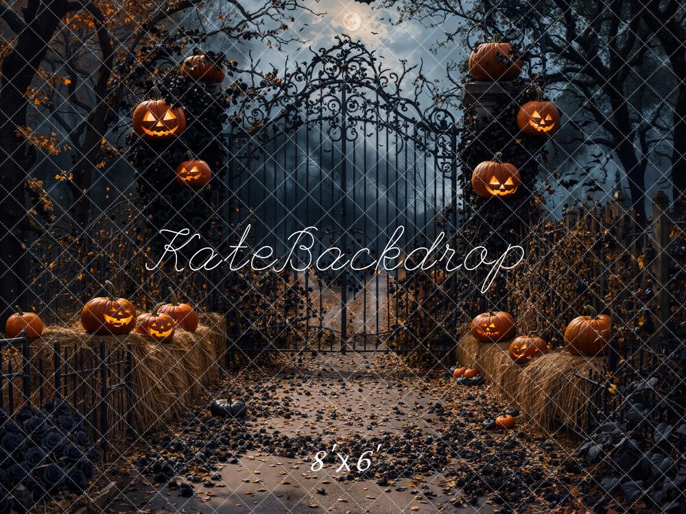 Kate Halloween Kürbisse Eisentor Nacht Hintergrund Entworfen von Emetselch