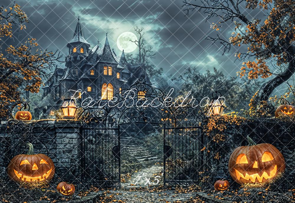 Kate Halloween Spukhaus Kürbisse Nacht Hintergrund Entworfen von Chain - Kate Backdrop.de