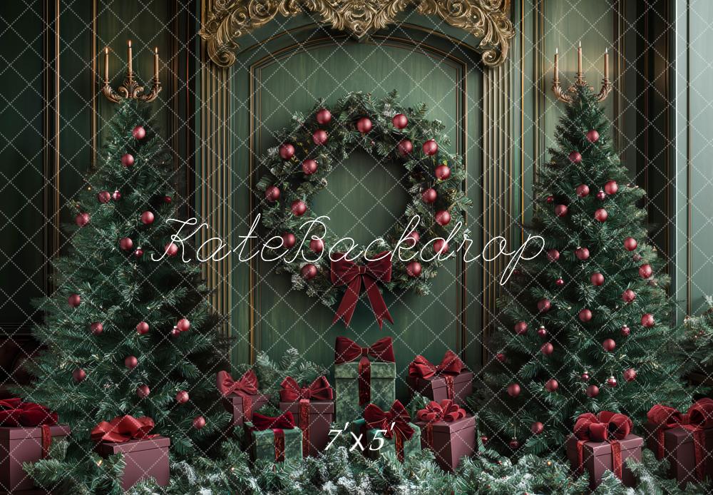 Kate Weihnachten Tannenbaum Geschenkboxen Grün Hintergrund Entworfen von Mini MakeBelieve - Kate Backdrop.de
