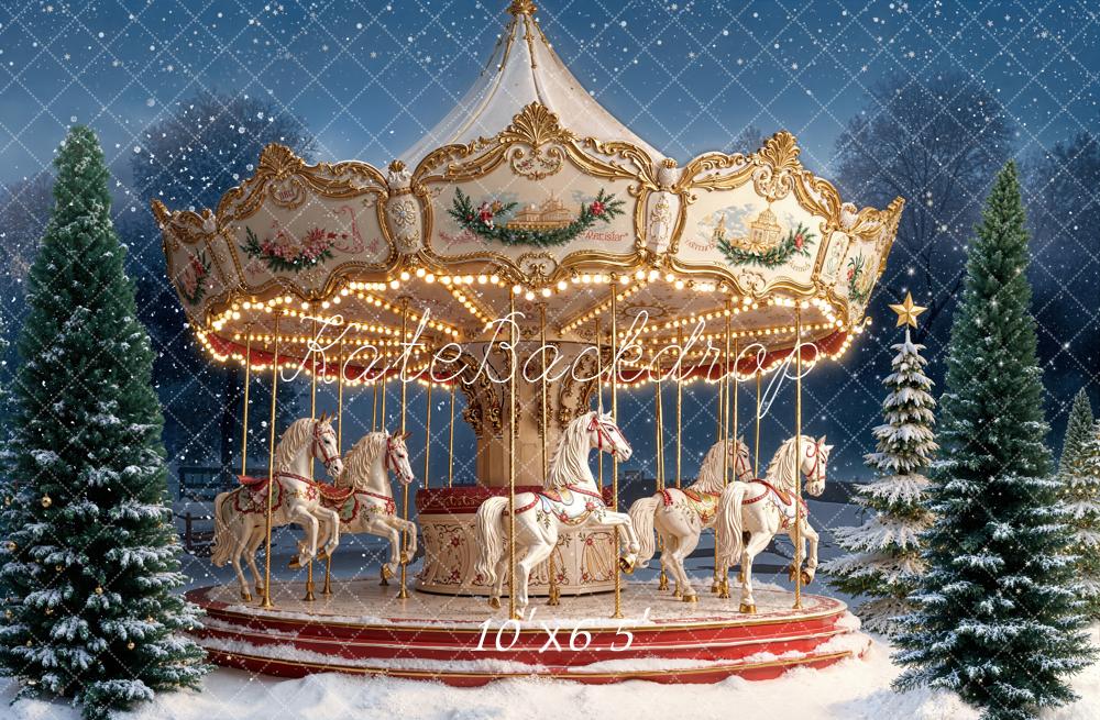 Kate Weihnachten Karussell Pferde Schnee Hintergrund Entworfen von Emetselch