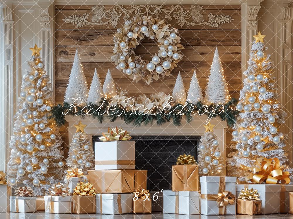 Kate Weihnachten Geschenke Tannenbaum Gold Hintergrund Entworfen von Mini MakeBelieve - Kate Backdrop.de