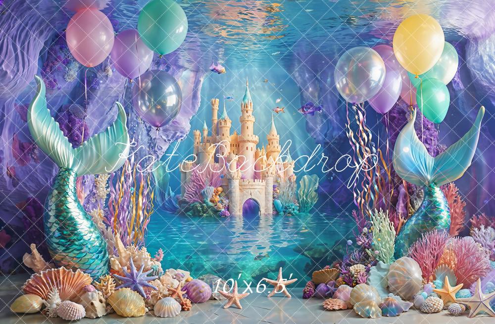 Kate Meerjungfrau Schloss Ballons Bunt Hintergrund Entworfen von Emetselch - Kate Backdrop.de