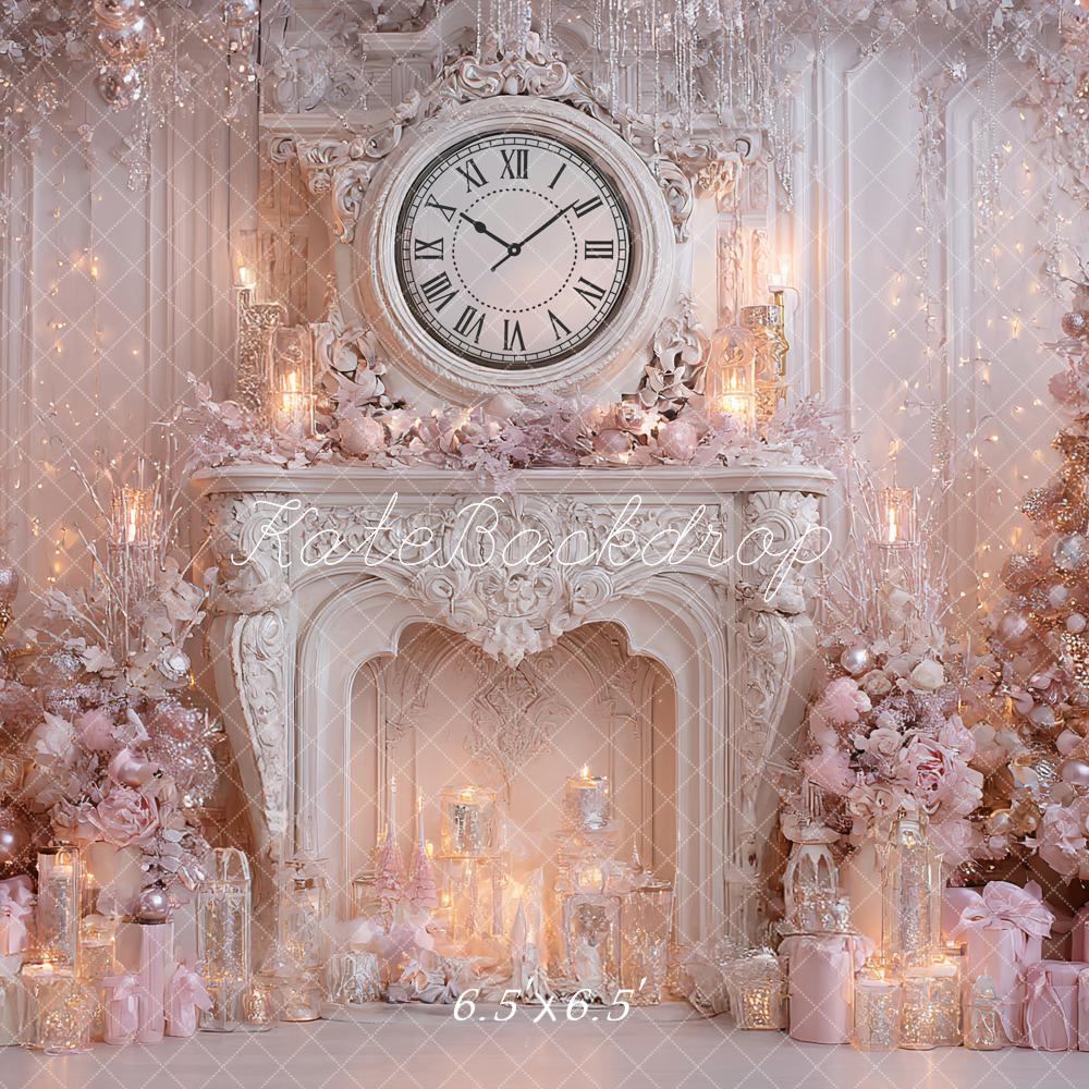 Kate Weihnachten Kamin Uhr Rosa Hintergrund Entworfen von Ashley Paul