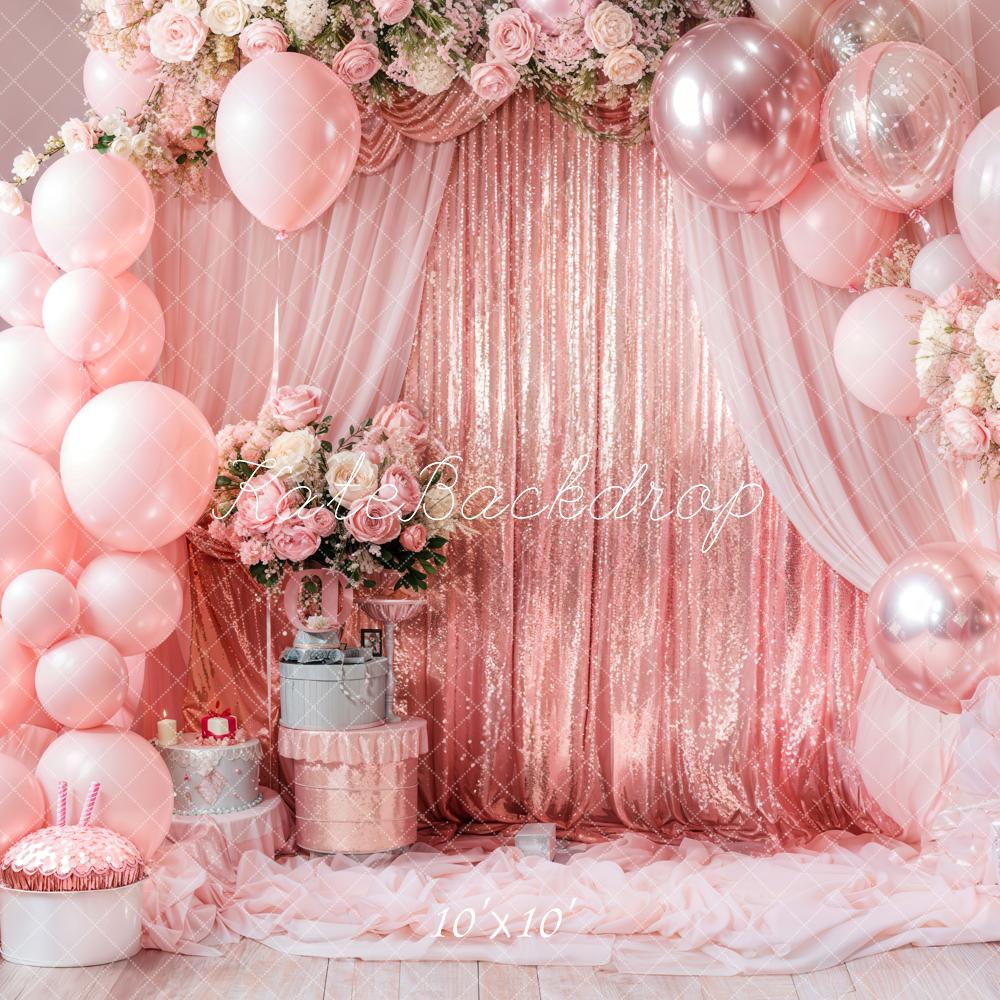 Kate Geburtstag Ballons Blumen Rosa Hintergrund Entworfen von Emetselch
