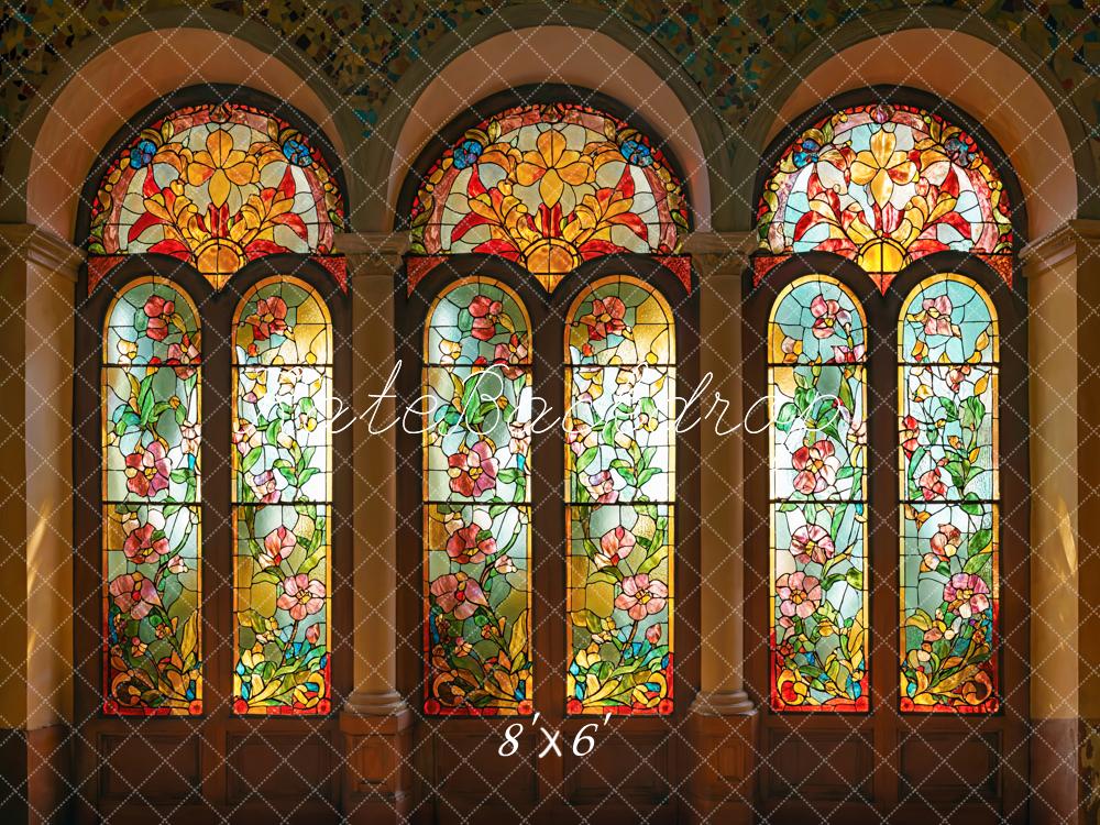 Kate Jugendstil Glasfenster Blumen Bunt Hintergrund Entworfen von Emetselch - Kate Backdrop.de