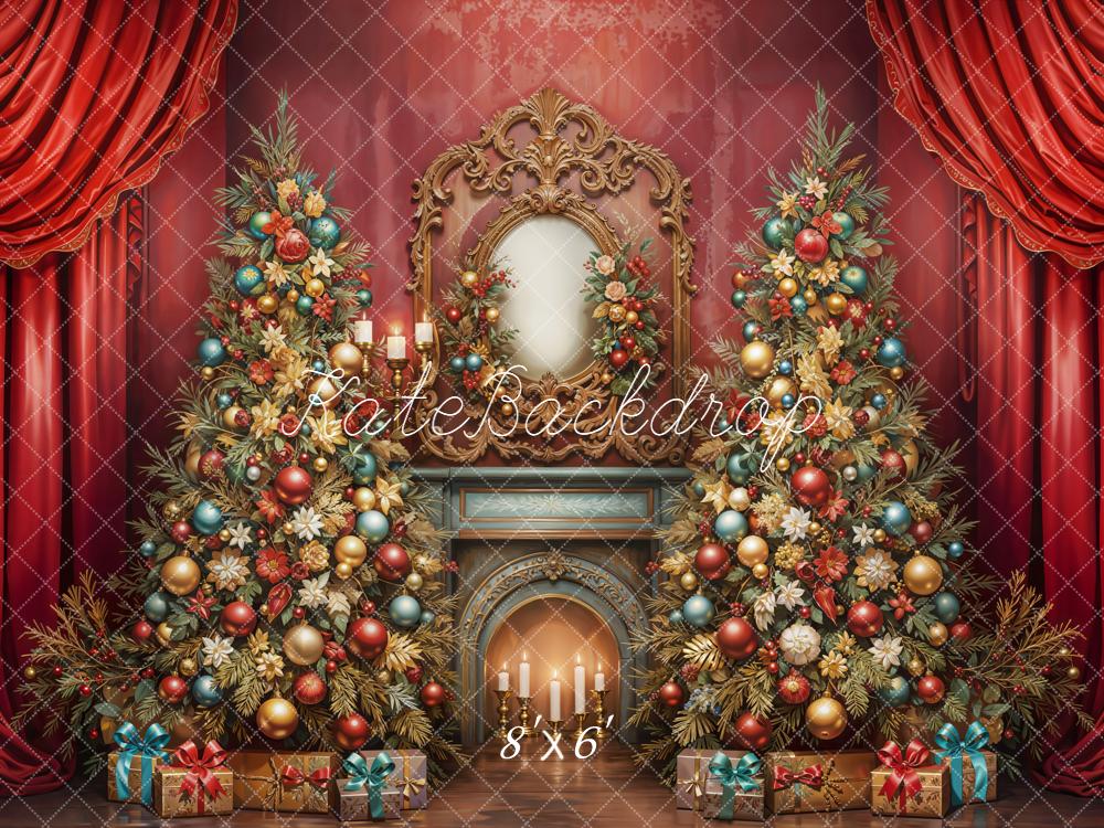 Kate Weihnachten Geschenke Kamin Rot Hintergrund Entworfen von Emetselch - Kate Backdrop.de