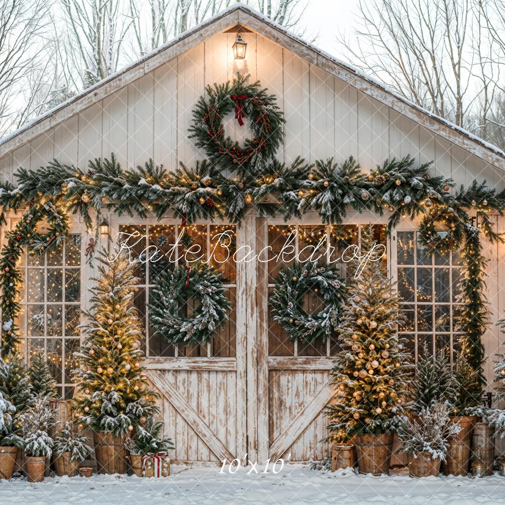 Kate Weihnachten Scheune Tannen Vintage Hintergrund Entworfen von Emetselch - Kate Backdrop.de