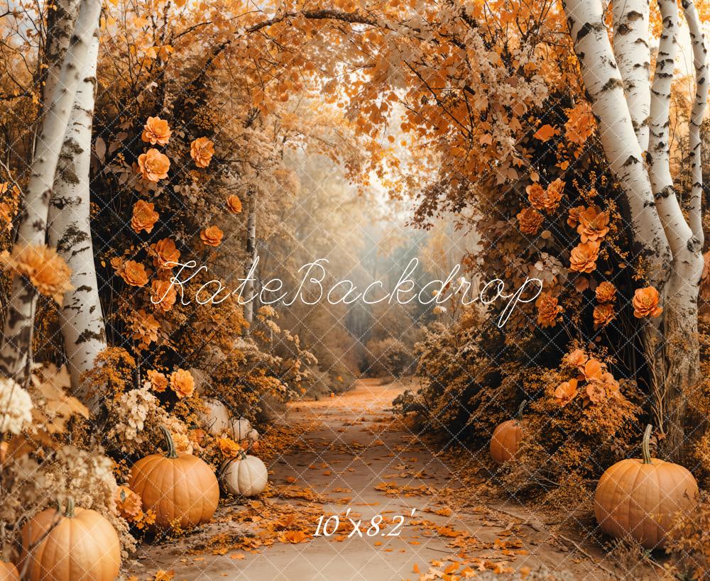 Kate Herbst Kürbisse Blumenweg Orange Hintergrund Entworfen von Emetselch