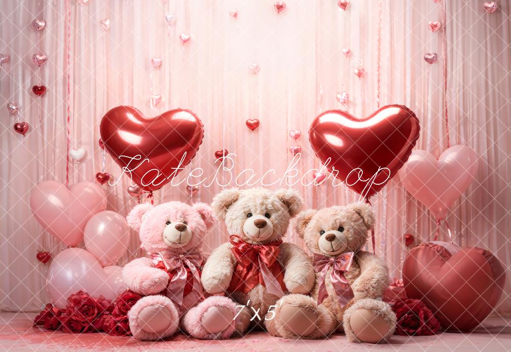 Kate Valentinstag Teddybären Herzballons Rosa Hintergrund Entworfen von Emetselch