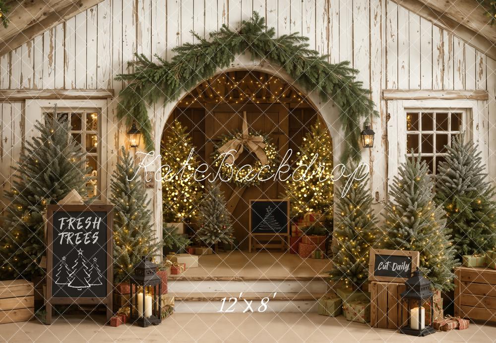 Kate Weihnachten Haus Tannenbäume Vintage Fleece Hintergrund Entworfen von Emetselch - Kate Backdrop.de