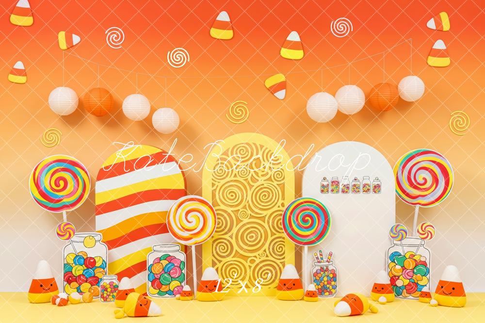 Kate Halloween Süßigkeiten Lollipop Orange Hintergrund Entworfen von Patty Roberts
