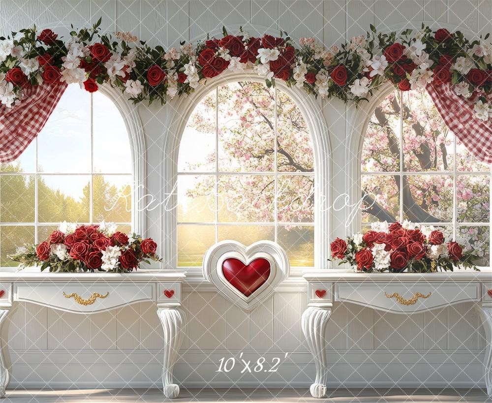 Kate Valentinstag Fenster Rosen Herz Romantik Hintergrund Entworfen von Mini MakeBelieve