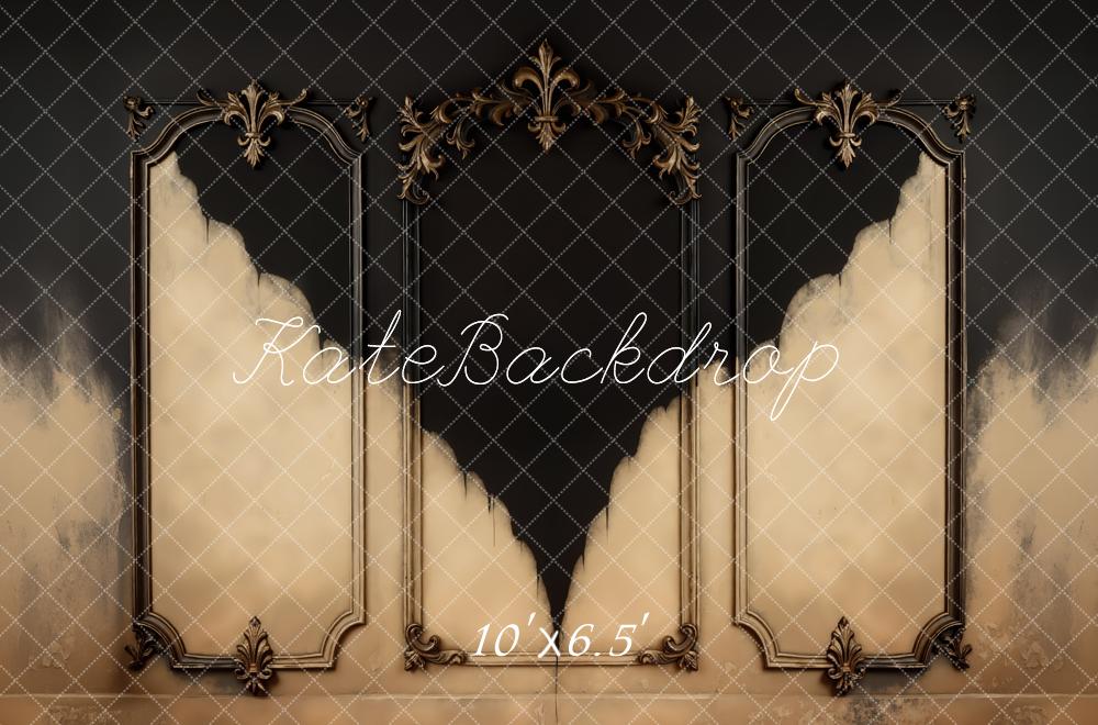 Kate Vintage Barock Ornamente Schwarz Beige Hintergrund Entworfen von Mini MakeBelieve - Kate Backdrop.de