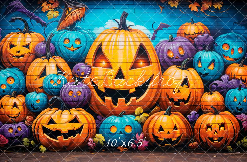 Kate Halloween Kürbisse Bunt Illustrativ Hintergrund Entworfen von Emetselch - Kate Backdrop.de