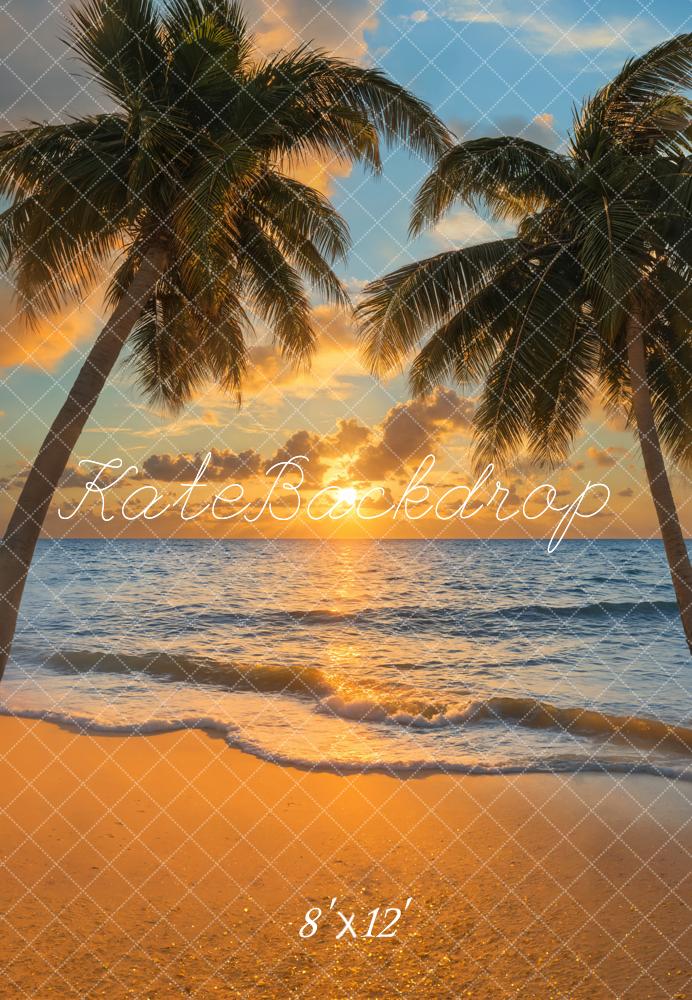 Kate Sommer Palmen Sonnenuntergang Meer Fleece Hintergrund Entworfen von Emetselch - Kate Backdrop.de