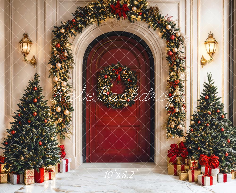 Kate Weihnachten Tür Weihnachtsbaum Rot Hintergrund Entworfen von Emetselch