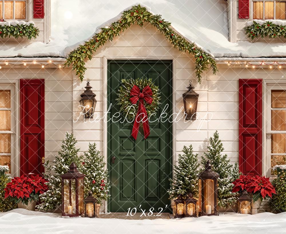 Kate Weihnachten Haustür Kranz Schnee Fleece Hintergrund Entworfen von Emetselch - Kate Backdrop.de
