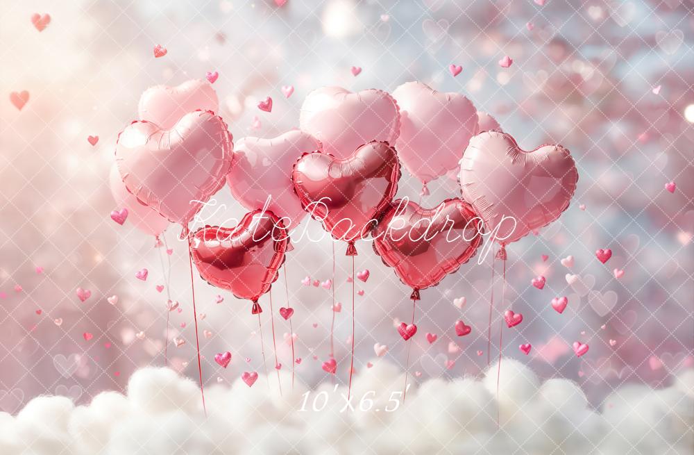 Kate Valentinstag Herzluftballons Wolken Rosa Hintergrund Entworfen von Emetselch - Kate Backdrop.de