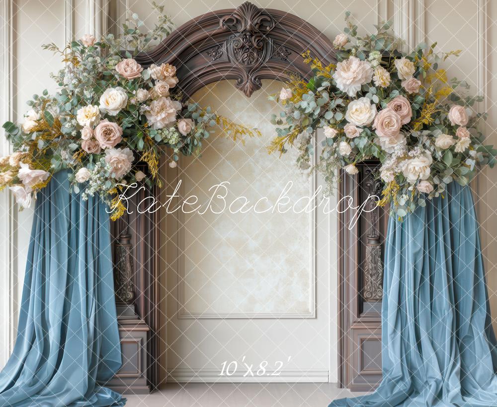 Kate Hochzeit Blumenbogen Blau Vintage Hintergrund Entworfen von Mini MakeBelieve - Kate Backdrop.de