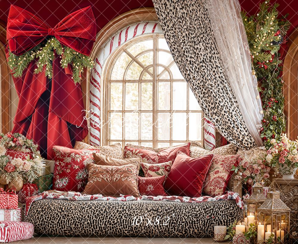 Kate Weihnachten Fenster Geschenke Leopardmuster Rot Hintergrund Entworfen von Emetselch