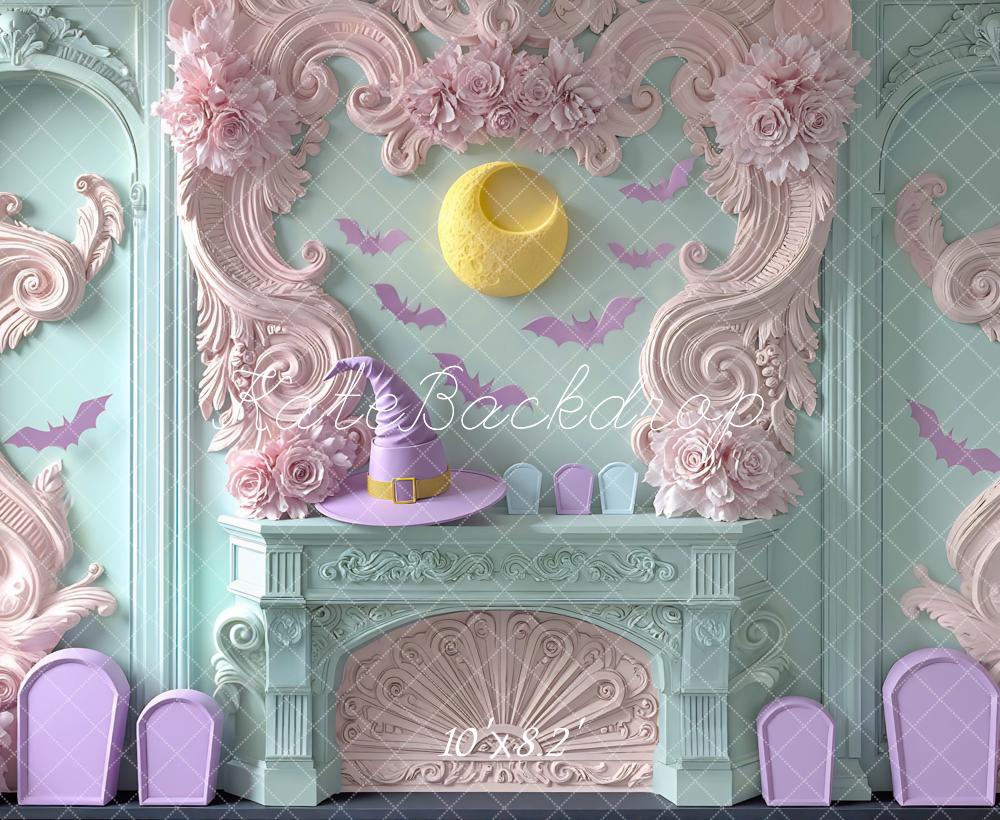 Kate Halloween Kamin Fledermäuse Pastell Hintergrund Entworfen von Mini MakeBelieve
