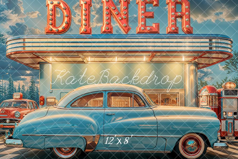 Kate Retro Diner Oldtimer Neon Fleece Hintergrund Entworfen von Emetselch - Kate Backdrop.de