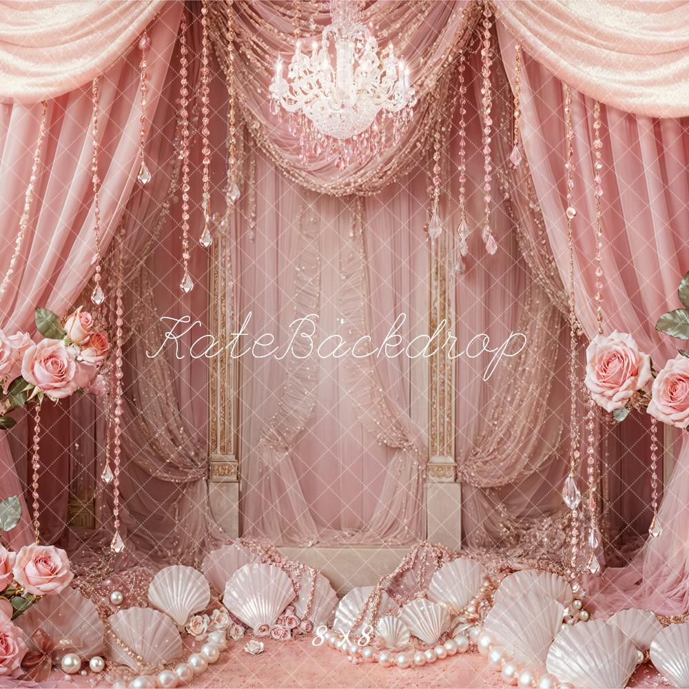 Kate Prinzessin Roségold Vorhang Rosen Muscheln Hintergrund Entworfen von Emetselch - Kate Backdrop.de