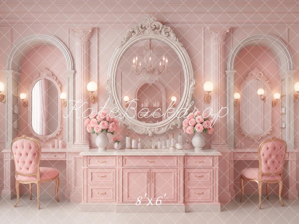 Kate Prinzessin Schminktisch Spiegel Rosa Hintergrund Entworfen von Ashley Paul - Kate Backdrop.de
