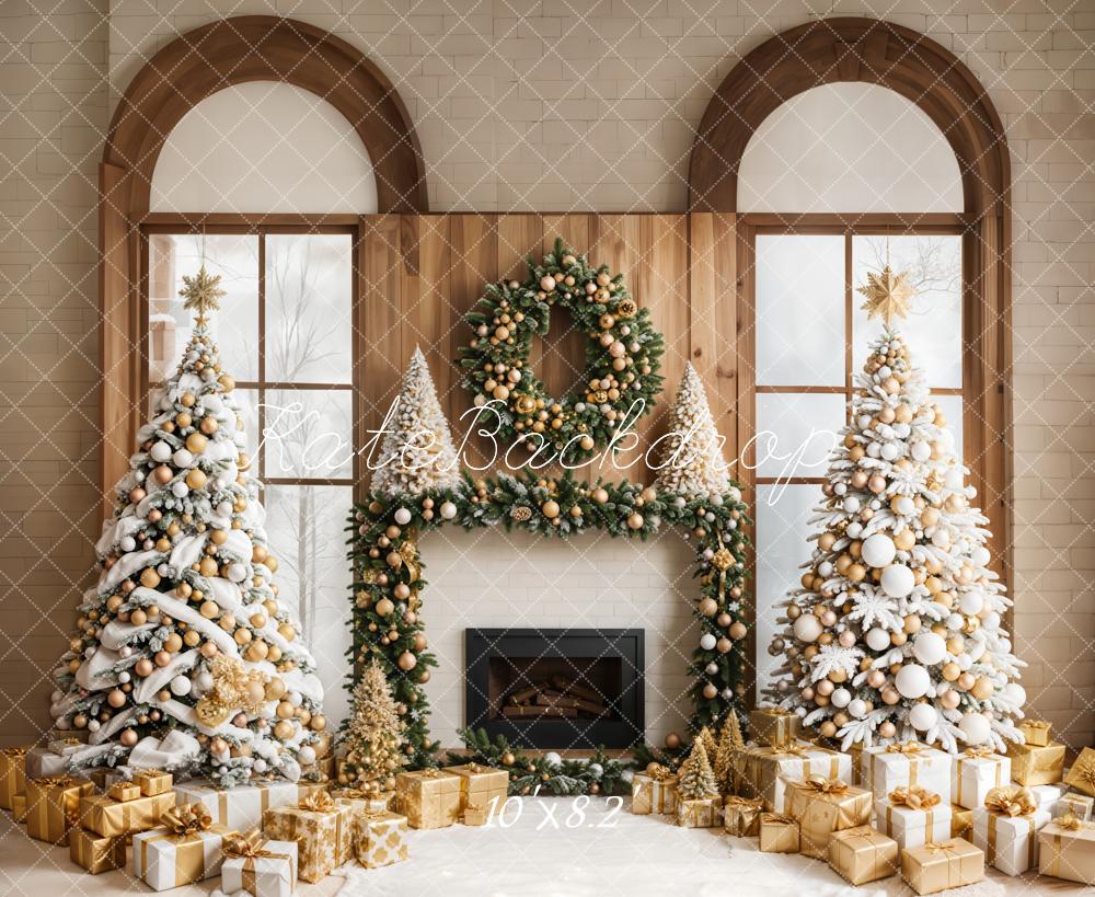 Kate Weihnachten Kamin Weihnachtsbaum Gold Hintergrund Entworfen von Emetselch