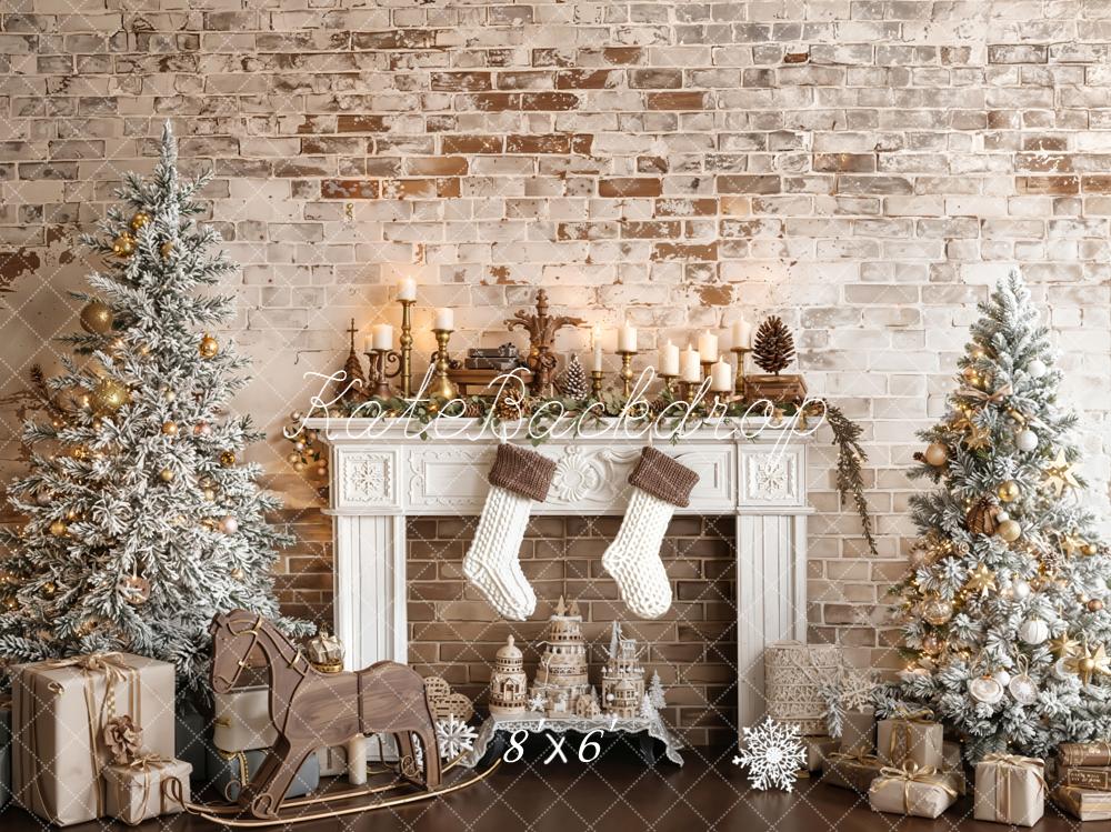 Kate Weihnachten Kamin Tannenbäume Vintage Hintergrund Entworfen von Emetselch - Kate Backdrop.de