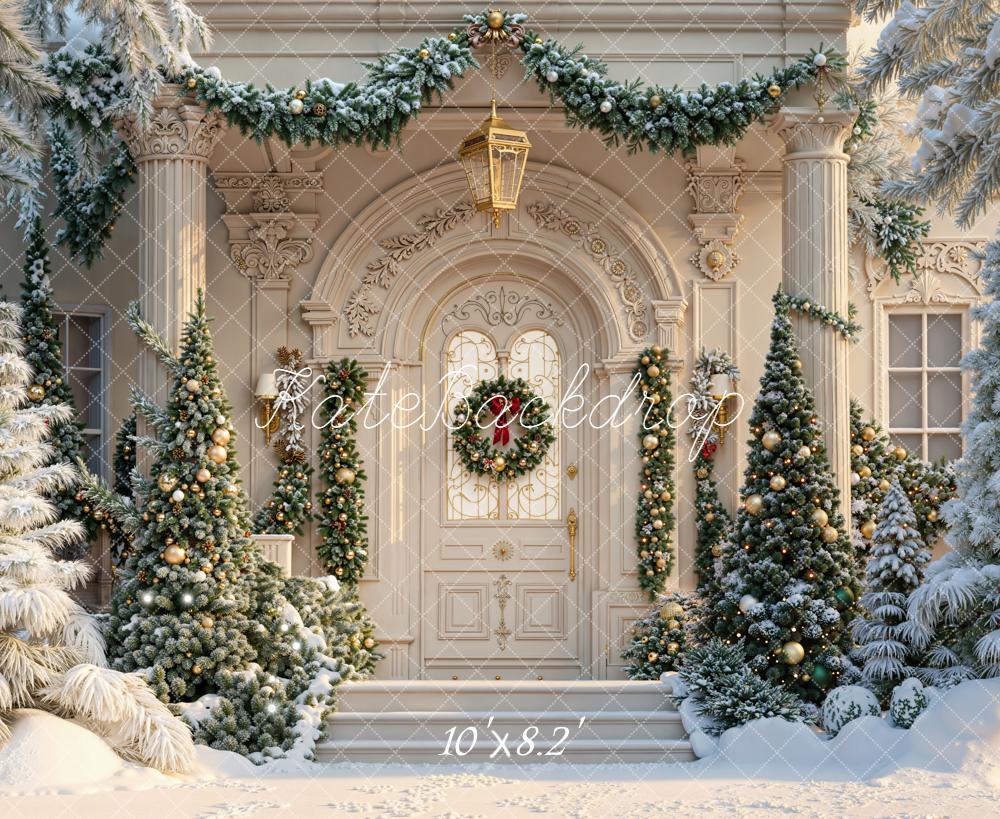 Kate Weihnachten Veranda Tannenbaum Schnee Hintergrund Entworfen von Emetselch - Kate Backdrop.de