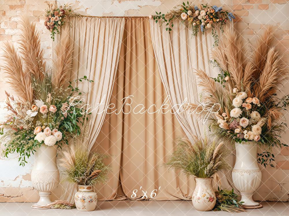 Kate Boho Hochzeit Pampasgras Blumen Creme Hintergrund Entworfen von Emetselch