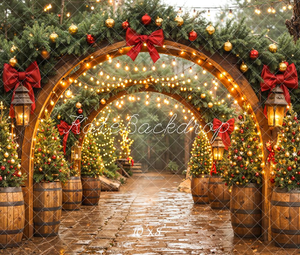 Kate Weihnachten Torbogen Lichterbaum Rustikal Fleece Hintergrund Entworfen von Emetselch - Kate Backdrop.de