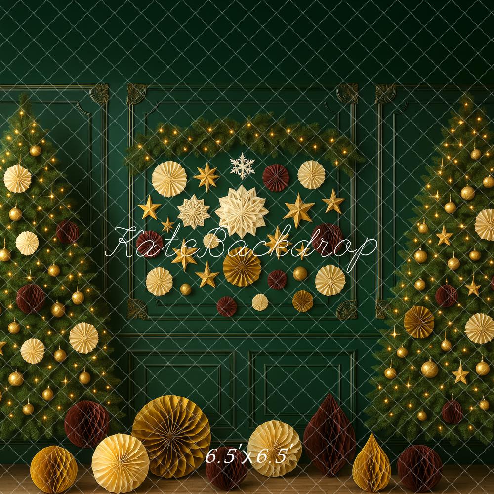 Kate Weihnachten Tannenbäume Gold Dekoration Hintergrund Entworfen von Megan Leigh - Kate Backdrop.de