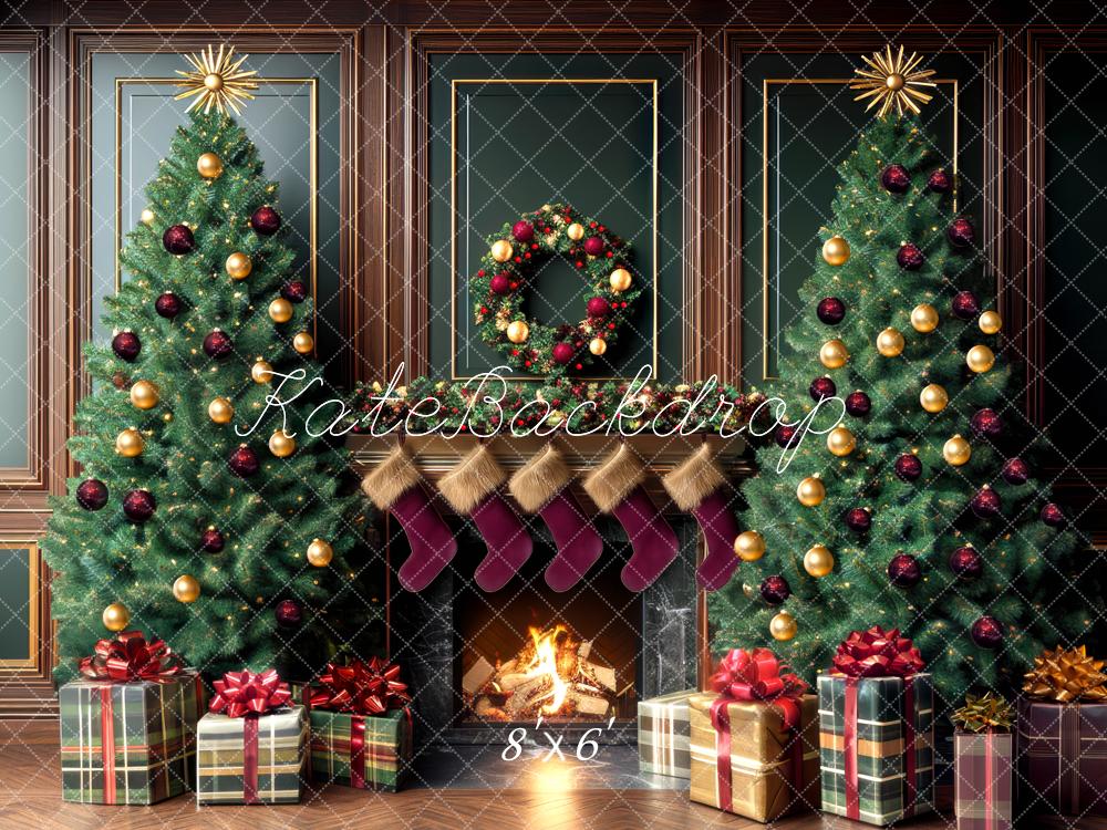 Kate Weihnachten Weihnachtsbaum Kamin Geschenkboxen Hintergrund Entworfen von Mini MakeBelieve - Kate Backdrop.de