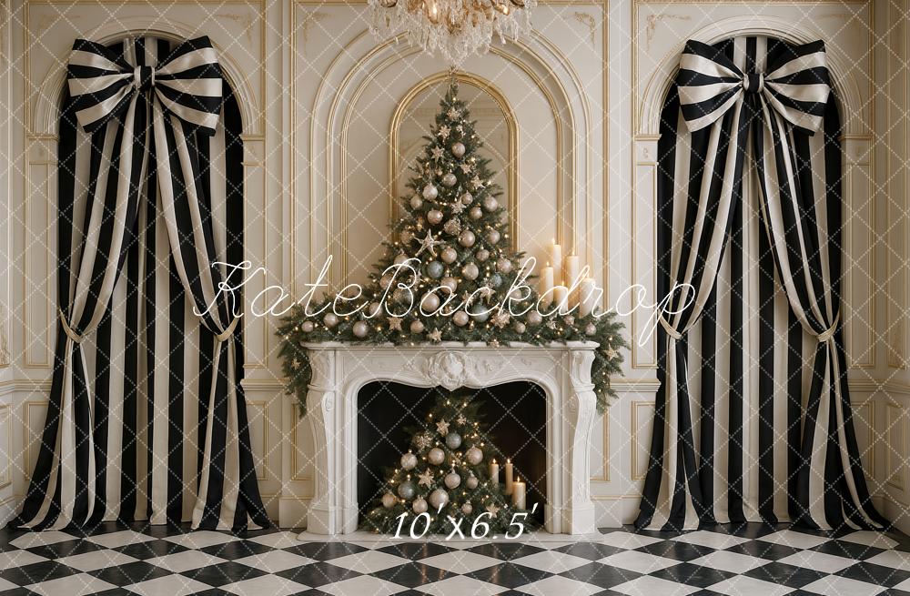Kate Weihnachten Baum Kamin Streifen Hintergrund Entworfen von Ashley Paul - Kate Backdrop.de