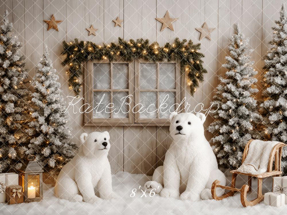 Kate Weihnachten Polarbären Fenster Schnee Hintergrund Entworfen von Patty Roberts - Kate Backdrop.de