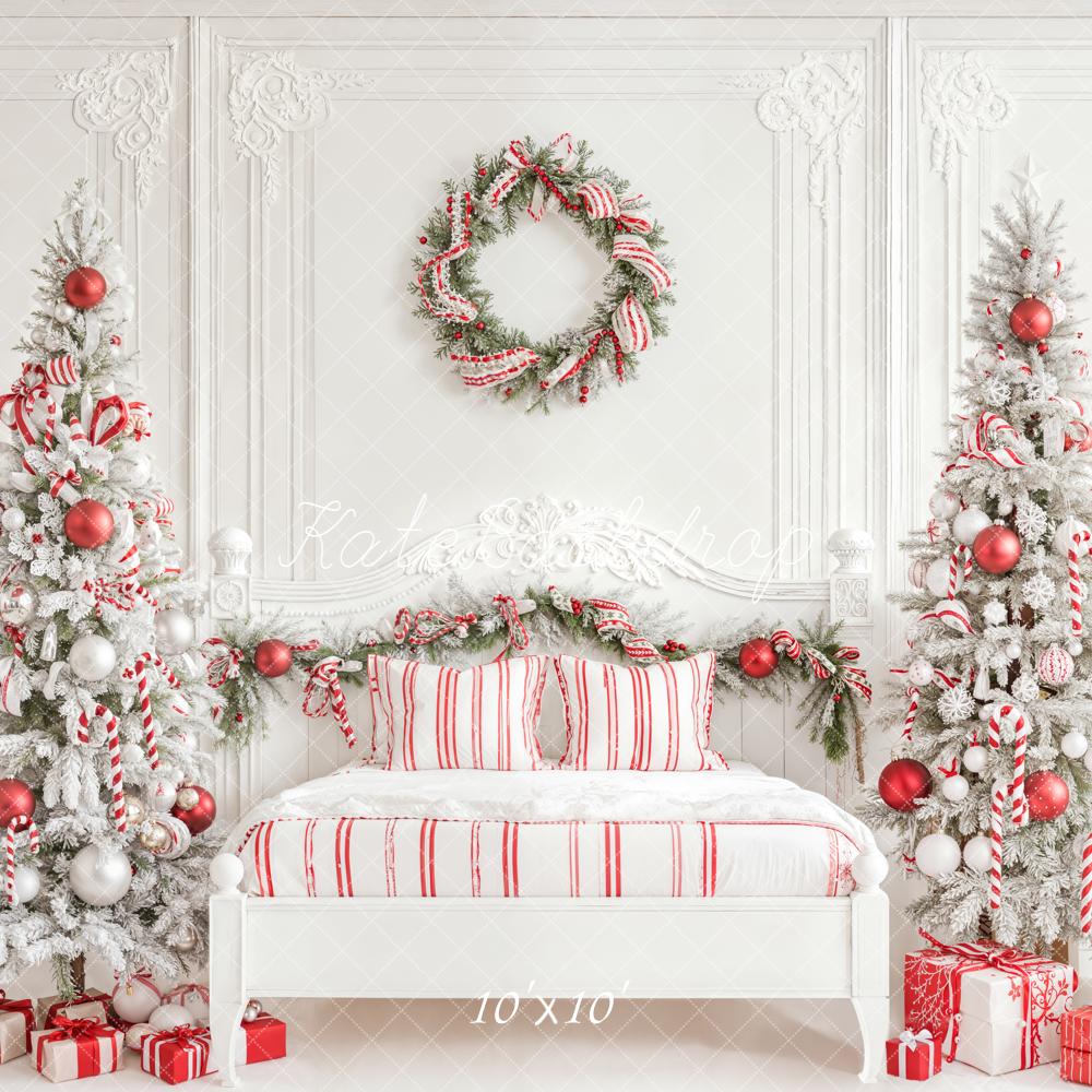 Kate Weihnachten Schlafzimmer Tannenbäume Rot Weiß Hintergrund Entworfen von Emetselch - Kate Backdrop.de